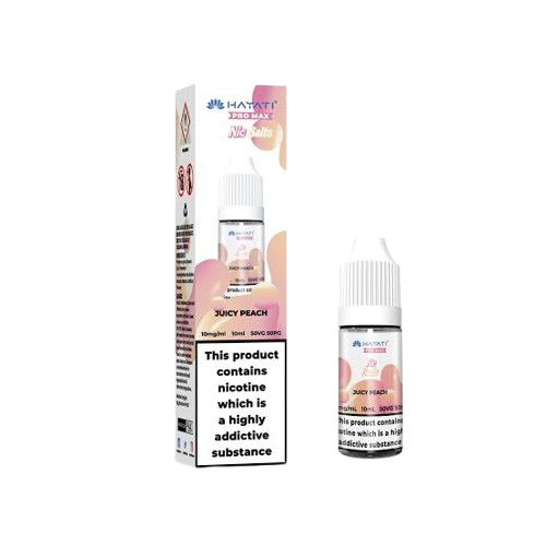 Juicy Peach Nic Salt E-Liquid 10ml bottle by Hayati Pro Max, 10mg and 20mg, sold at Trendy Vapes UK