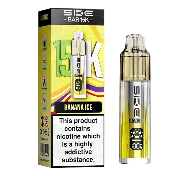 SKE Bar 15K prefilled pod kit in Banana Ice, 15000 puffs, by SKE Crystal - Trendy Vapes UK