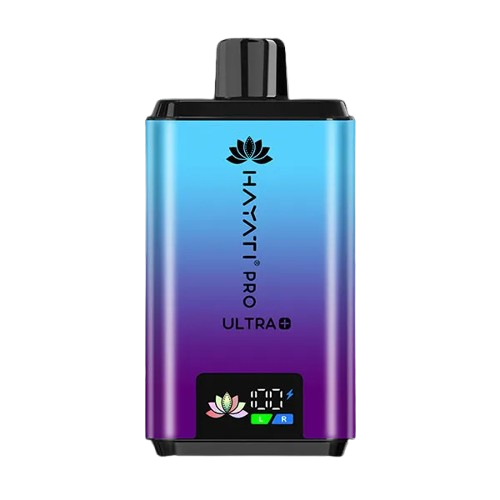 Hayati Pro Ultra 25000 Kit featuring the Blackcurrant Cotton Candy Blue Raspberry flavor blend, presented on a clean white monochrome background with a clear cut-out presentation.