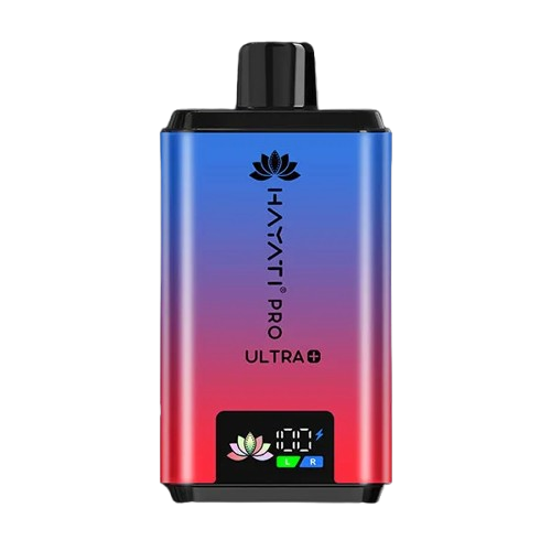Hayati Pro Ultra 25000 Kit featuring the Blue Razz Cherry flavor blend, presented on a clean white monochrome background with a clear cut-out presentation.