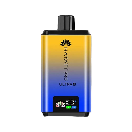 Hayati Pro Ultra 25000 Kit featuring the Blue Razz Pineapple Strawberry Ice flavor blend, presented on a clean white monochrome background with a clear cut-out presentation.