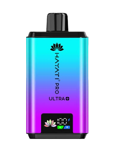 Hayati Pro Ultra 25000 Kit featuring the Blue Sour Raspberry flavor blend, presented on a clean white monochrome background with a clear cut-out presentation.