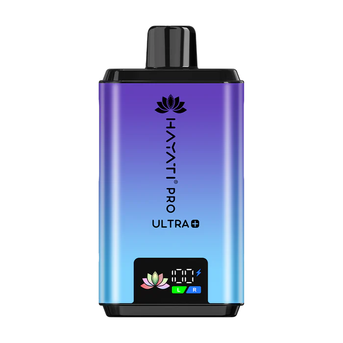Hayati Pro Ultra 25000 Kit featuring the Blueberry Raspberry flavor blend, presented on a clean white monochrome background with a clear cut-out presentation.