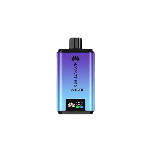 Hayati Pro Ultra 25000 Kit featuring the Blueberry Raspberry Mr Blue flavor blend, presented on a clean white monochrome background with a clear cut-out presentation.