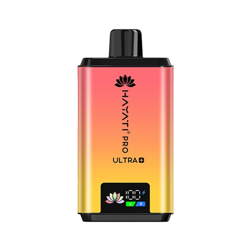 Hayati Pro Ultra 25000 kit featuring the Cherry Ice Peach Mango flavor blend, presented on a clean white monochrome background with a clear cut-out presentation.