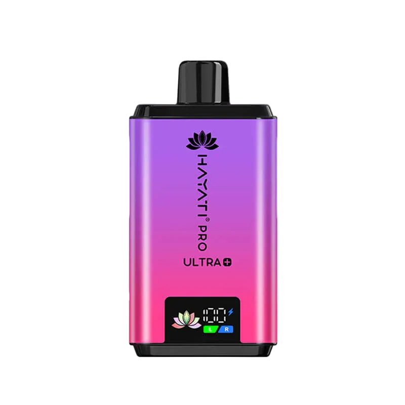 Hayati Pro Ultra 25000 Kit featuring the Grape GB Strawberry flavor blend, presented on a clean white monochrome background with a clear cut-out presentation.