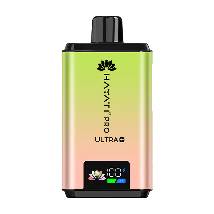 Hayati Pro Ultra 25000 Kit featuring the Kiwi Banana Straw Banana flavor blend, presented on a clean white monochrome background with a clear cut-out presentation.