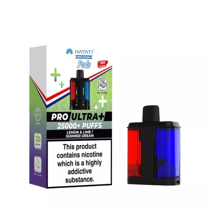 Hayati Pro Ultra 25000 Pod featuring the Lemon Lime Summer Dream flavor blend, presented on a clean white monochrome background with a clear cut-out presentation.