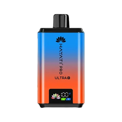 Hayati Pro Ultra 25000 Kit featuring the Red Razz GB Blue Razz GB flavor blend, presented on a clean white monochrome background with a clear cut-out presentation.