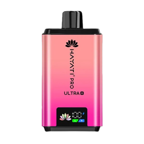 Hayati Pro Ultra 25000 Kit featuring the Straw Cranberry Cherry Cherry Ice flavor blend, presented on a clean white monochrome background with a clear cut-out presentation.
