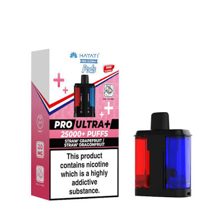 Hayati Pro Ultra 25000 Pod featuring the Straw Grapefruit Straw Dragonfruit flavor blend, presented on a clean white monochrome background with a clear cut-out presentation.