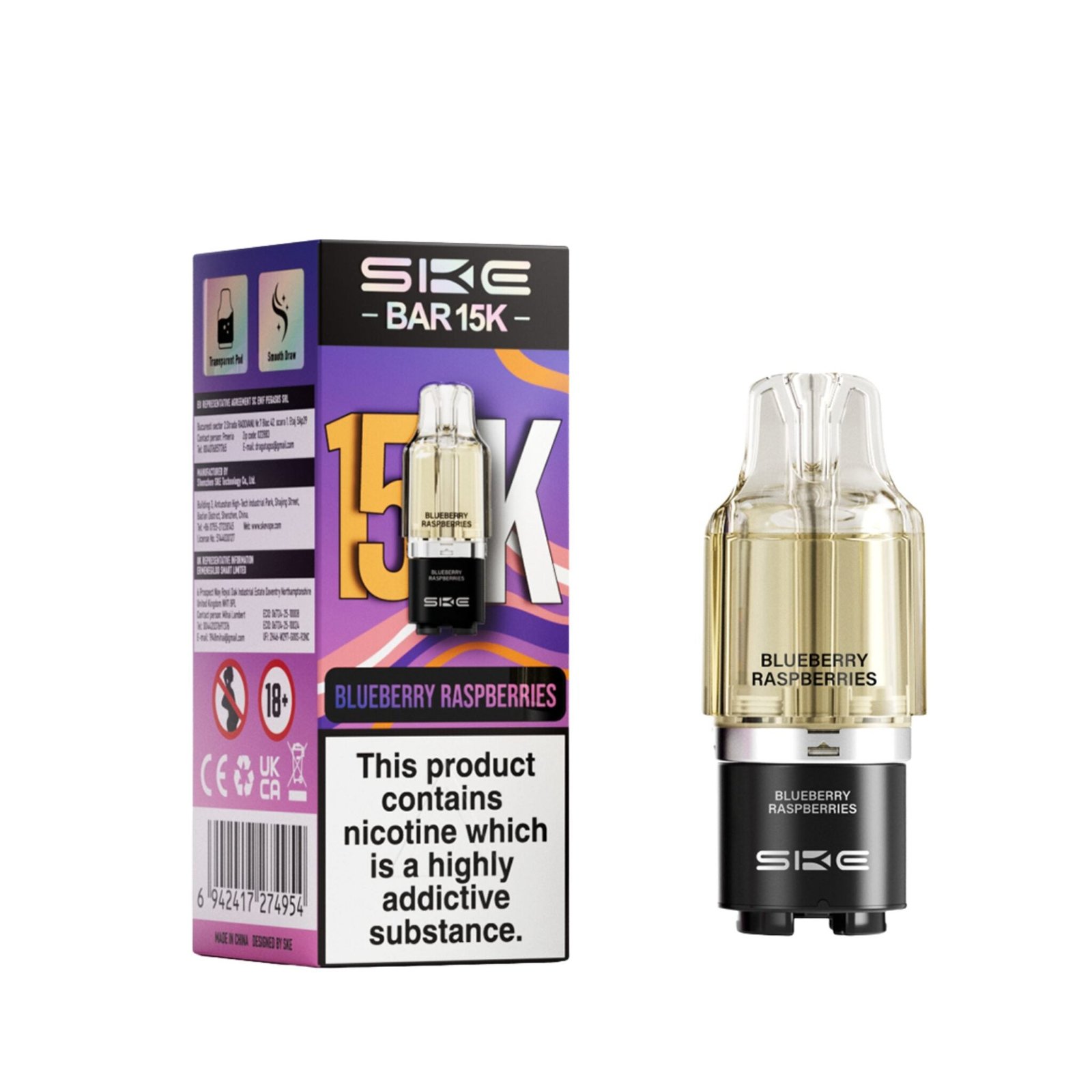 SKE Bar 15K Refill Pod - Long-Lasting 15,000 Puff Vape Pods UK